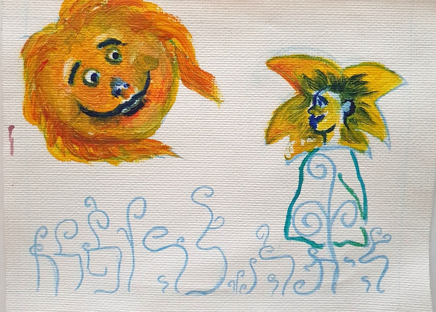 שתי דמויות דמיוניות צבעוניות על רקע בהיר